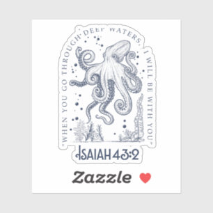 Octopus Christelijk ontwerp Diepe wateren Jesaja 4 Sticker
