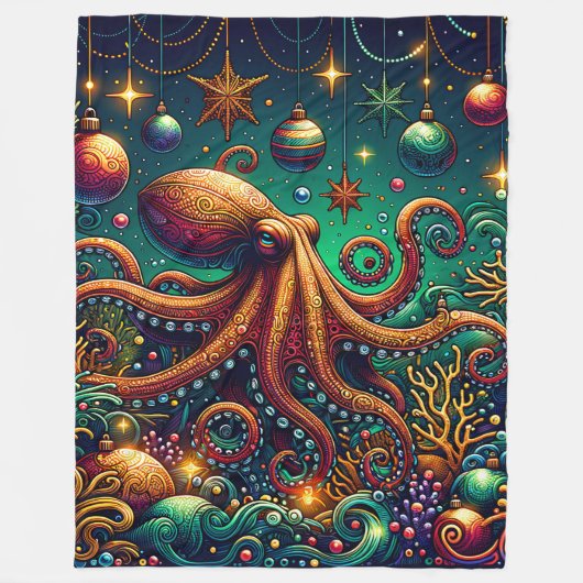 "Octopus Christmas Decorating Wonderland" Fleece Deken (Voorkant)