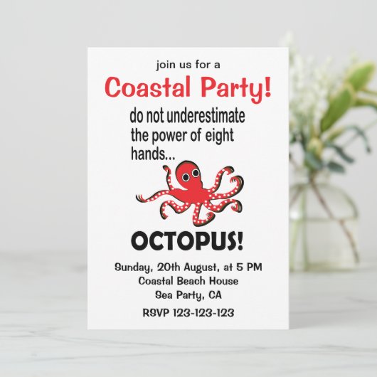 Octopus Coastal Party Funny Octopus Kaart (Staand voorkant)