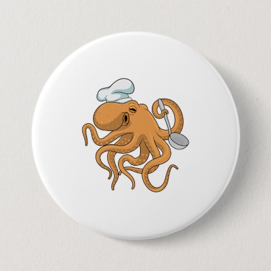 Octopus Cook Chef pet Ronde Button 7,6 Cm (Voorkant)