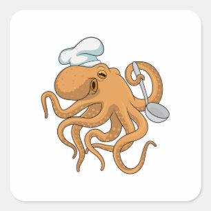 Octopus Cook Chef pet Vierkante Sticker