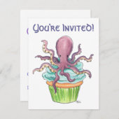  Octopus Cupcake Birthday Invite Kaart (Voorkant / Achterkant)