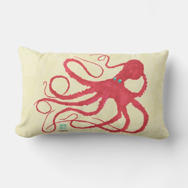 Octopus de corail sur crème - Lumbar Coussin (Recto)