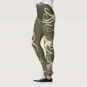Octopus de crème sur le vert de l'armée - Leggings (Gauche)