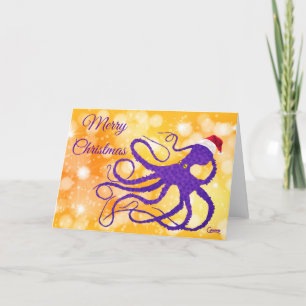 Octopus de Noël pourpre - Carte 7" x 5"