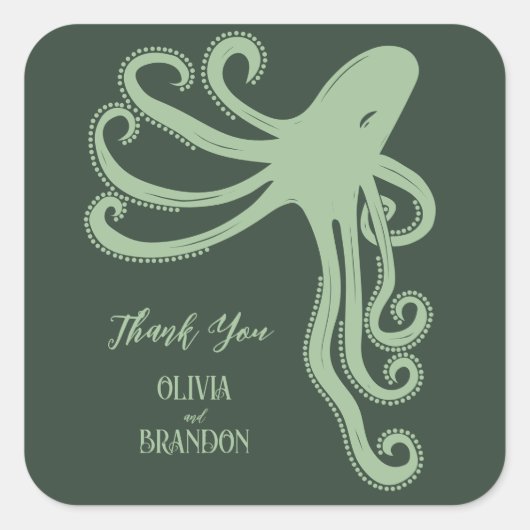Octopus Deep Zee Modern Wedding, groen Vierkante Sticker (Voorkant)