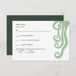 Octopus Deep Zee Modern Wedding Response, Groen RSVP Kaartje