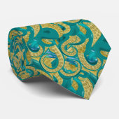 Octopus Design Stropdas - Gold Turquoise (Opgerold)