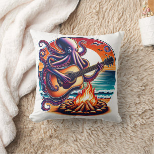Octopus die gitaar speelt bij het kampvuur op het kussen