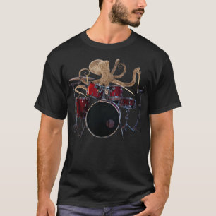 Octopus die rode drums Mannen schilft Drummer Octo T-shirt