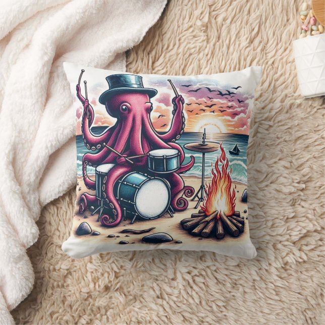 Octopus Drummen bij een strandkampvuur bij zonsond Kussen (Deken)