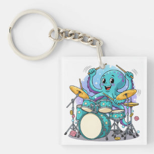 Octopus Drummen Grappige Tekenfilm Octopus Drummer Sleutelhanger