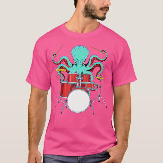 Octopus Drummer Drums Lover Kit Snare Bass Hi-Pet T-shirt