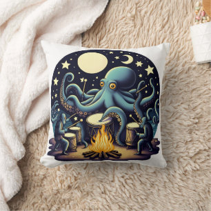 Octopus Drumming beroemd gemaakt door Moonlit Camp Kussen
