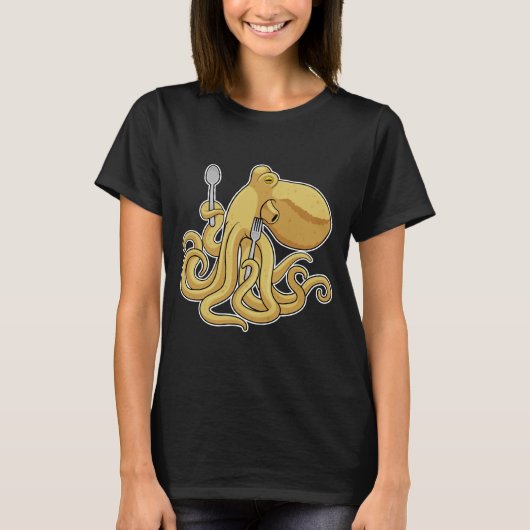 Octopus Eating Spoon Fork T-shirt (Voorkant)