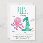 Octopus eerste verjaardag uitnodiging (Voorkant)