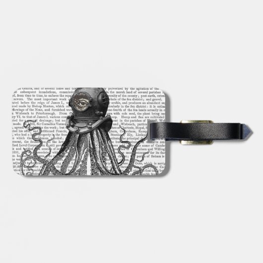 Octopus en duikhelm bagagelabel (Achterkant horizontaal)