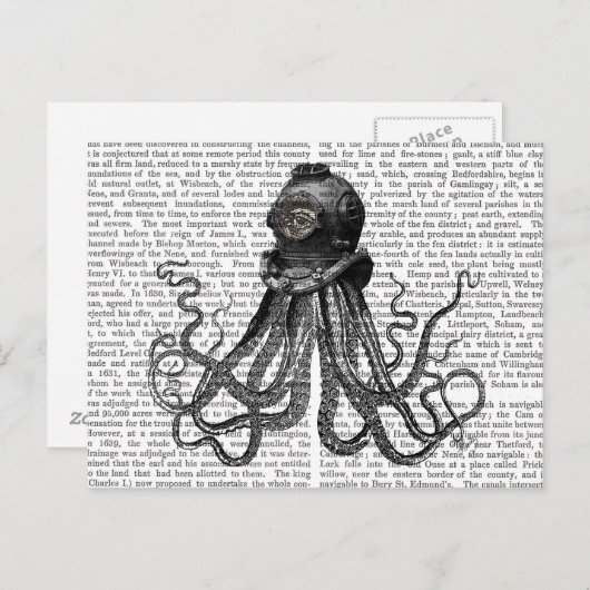 Octopus en duikhelm briefkaart (Voorkant / Achterkant)