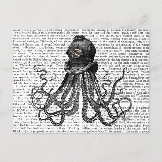 Octopus en duikhelm briefkaart (Voorkant)