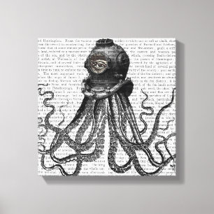 Octopus en duikhelm canvas afdruk
