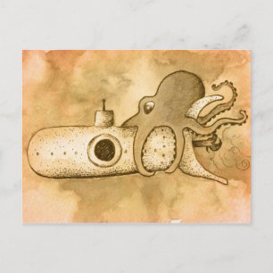 Octopus en onderzeeër briefkaart