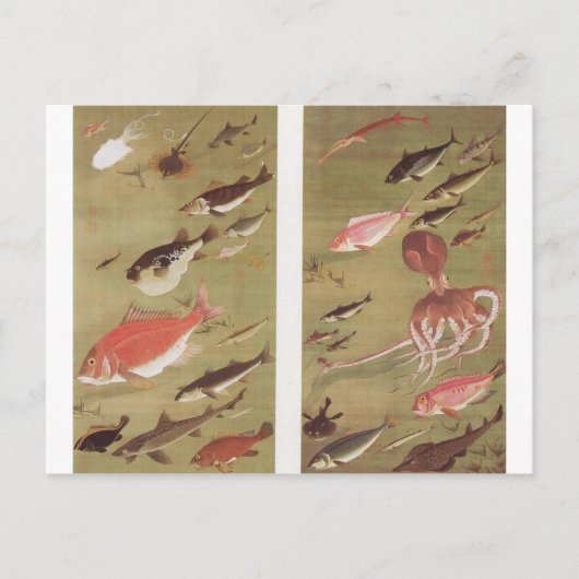 Octopus en vis van Ito Jakuchu Briefkaart (Voorkant)