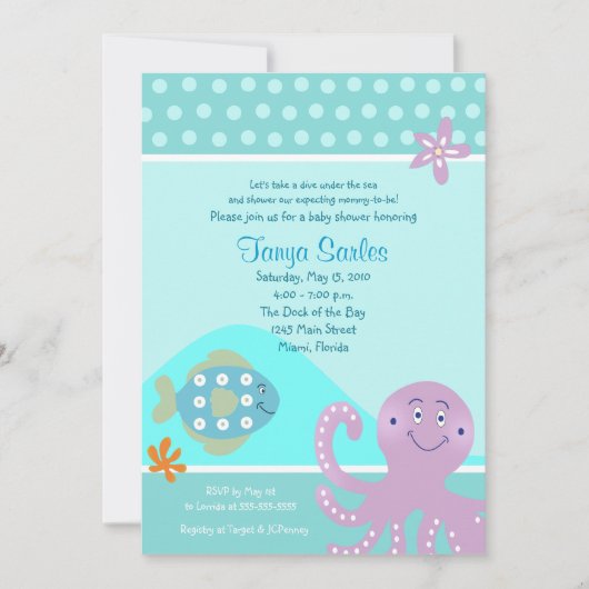 Octopus & Fish 5x7 Baby shower Uitnodiging (Voorkant)