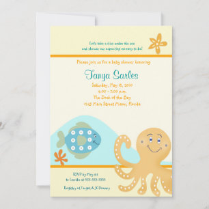Octopus & Fish 5x7 Baby shower Uitnodiging