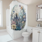 Octopus Floral Submarine onder het Zee Douchegordijn (In situ)