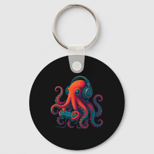 Octopus Gamen Met Koptelefoon Funny Video Games G Sleutelhanger