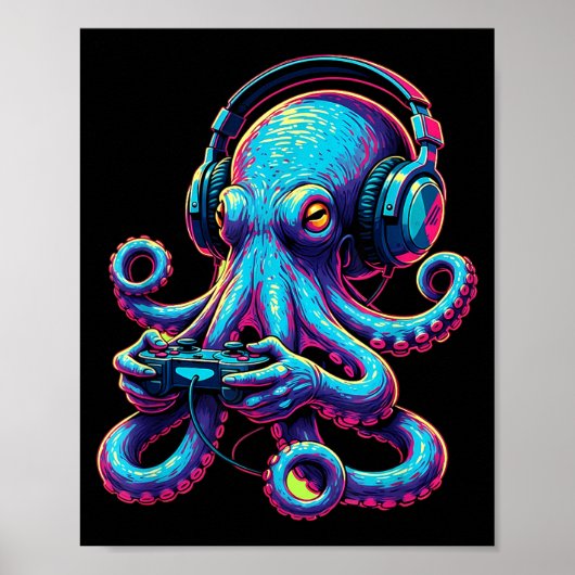 Octopus Gaming Animal Video Games Funny Octopus Poster (Voorkant)