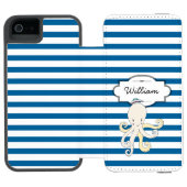 Octopus gepersonaliseerde blauw-witte streep incipio iPhone portemonnee hoesje (Agenda Open)