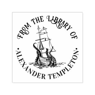 Octopus gewikkeld rond scheepsbibliotheek Boeknaam Zelfinktende Stempel