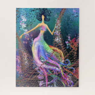 Octopus Girl - Kunsttekening - Abstracte oceaanvro Legpuzzel