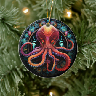 Octopus Glas in lood Keramische Boomdecoratie Keramisch Ornament