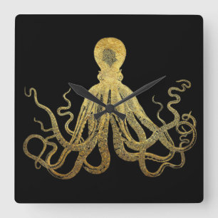  Octopus Gold Black Ink Kastal Nautal Vierkante Klok