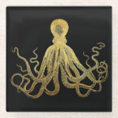 Octopus Gold Black Inkt Kustanaal Nautisch Glazen Onderzetter (Voorkant)