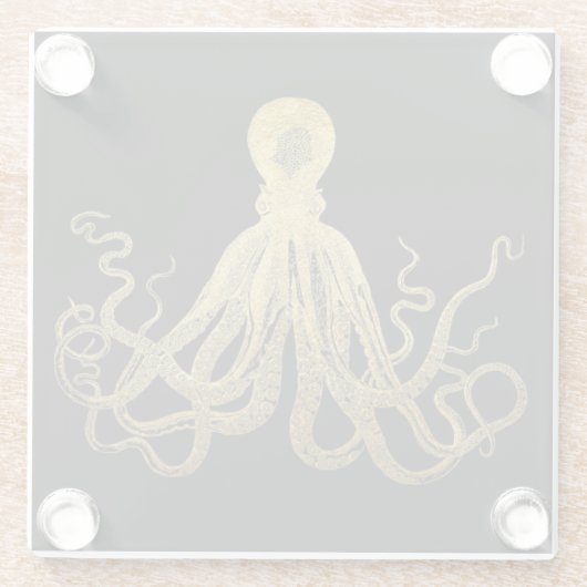 Octopus Gold Black Inkt Kustanaal Nautisch Glazen Onderzetter (Achterkant)