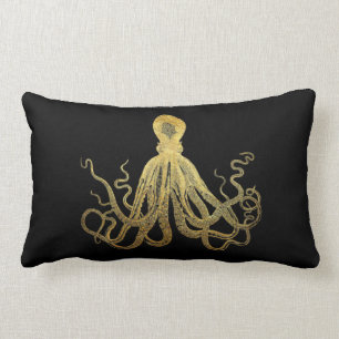 Octopus Gold Black Inkt Kustanaal Nautisch Kussen