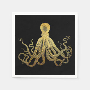  Octopus Gold Black Inkt Kustanaal Nautisch Servet