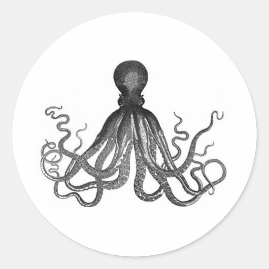  octopus gravure ronde sticker (Voorkant)