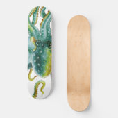 Octopus Green Tentacles Waterverf Art Skateboard (Voorkant)