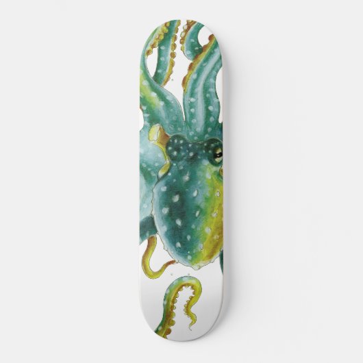 Octopus Green Tentacles Waterverf Art Skateboard (Voorkant)