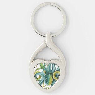 Octopus Green Tentacles Waterverf Art Sleutelhanger