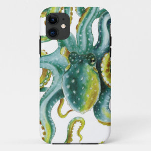 Octopus Green Waterverf Art iPhone 11 Hoesje