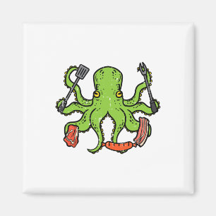 Octopus Grilling BBQ Funny Byrbecue Vleesliefhebbe Magneet