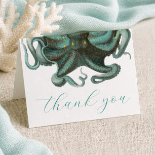 Octopus Groen Aquarium Trouwkaart Vouwkaart Bedankkaart