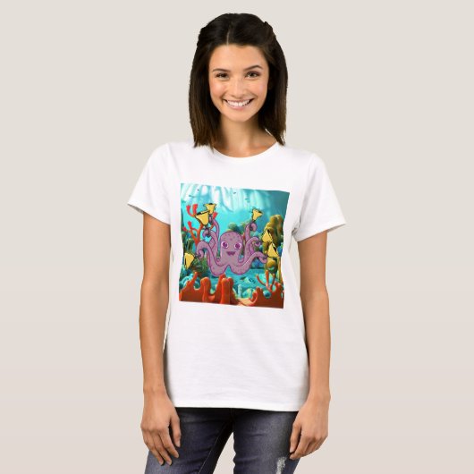 Octopus Handbell Ringer in het Zee T-shirt (Voorkant volledig)