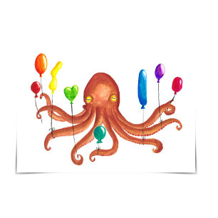 Octopus Holding Balloons Happy 8th Birthday Kaart