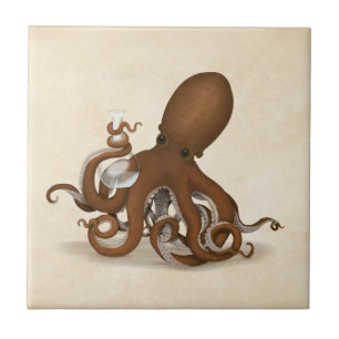 Octopus Holding Chemistry Flask Steampunk Science Tegeltje